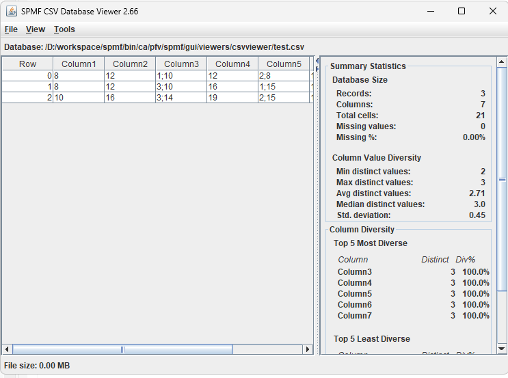 CSV viewer main window