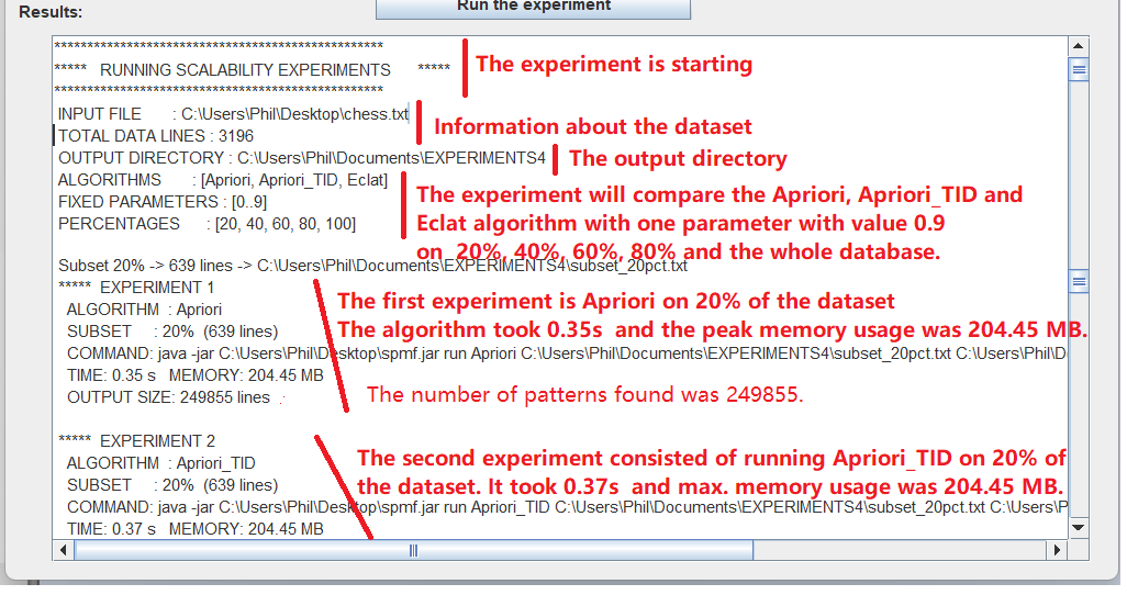 console output from the tool