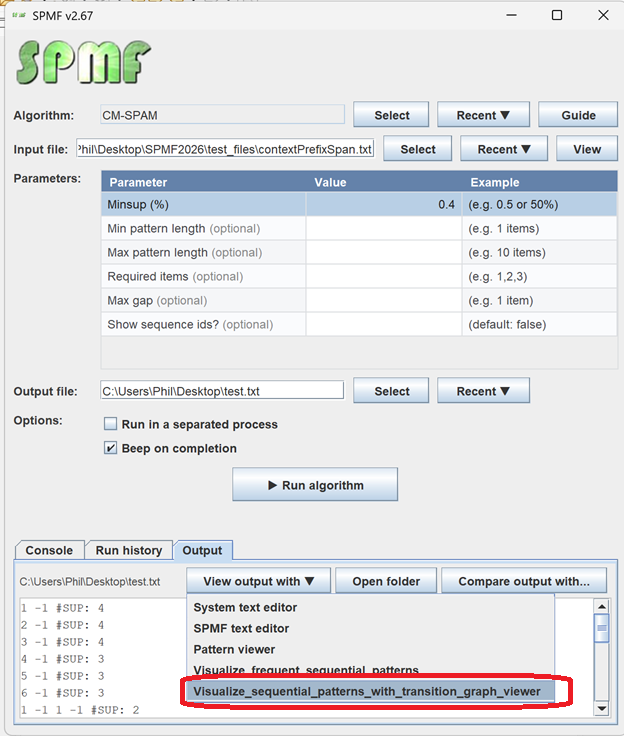 visualize frequent weighted itemsets selection